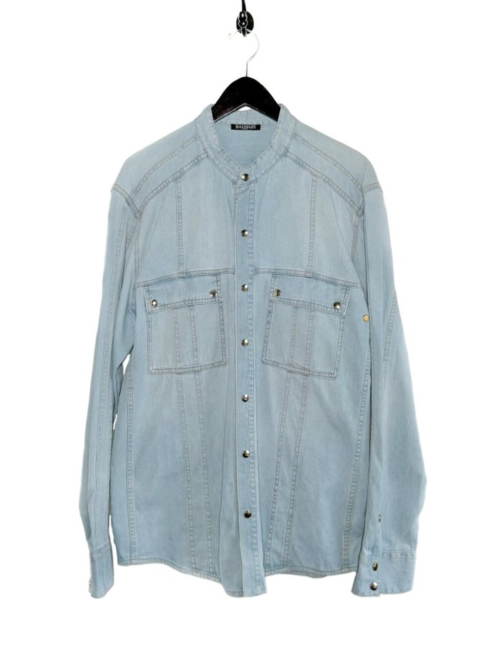 Balmain Mao Collar Denim Shirt